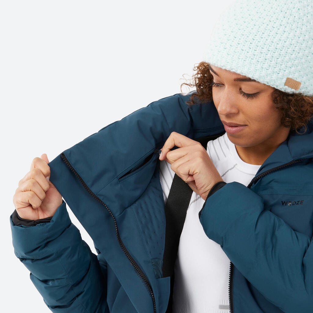 500 WARM Women's very warm and long ski jacket - petrol blue